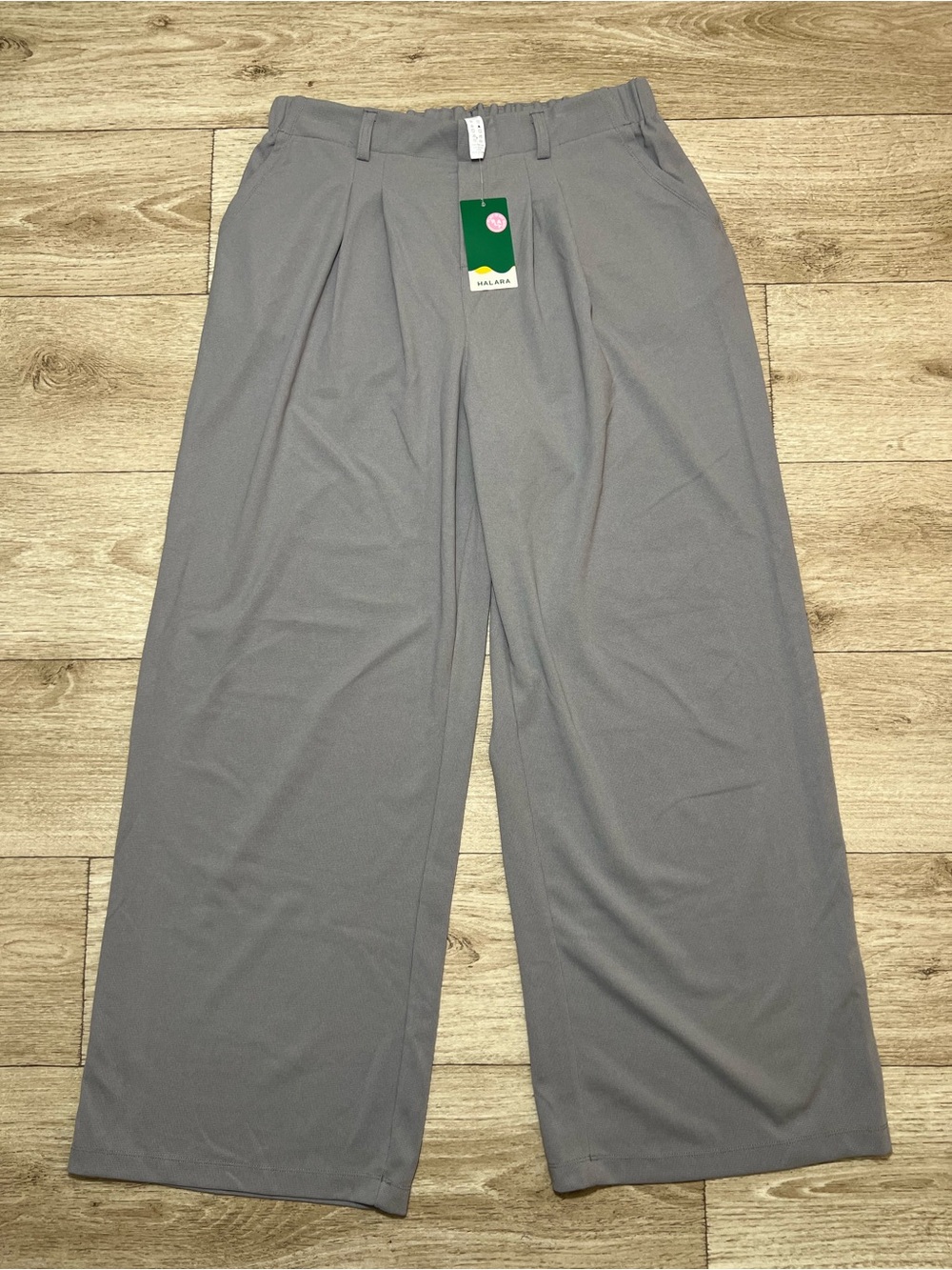 Halara Flex™ High Waisted Pocket Wide Leg Waffle Work Pants Gray Size XL (32x31)